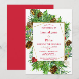 魅惑の水彩クリスマスグリーン結婚リー 招待状