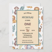 魅惑の水彩ジャングルサファリ動物の誕生日 招待状 (正面)