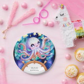 魅惑の水彩タコ誕生日 ペーパープレート (パーティー)