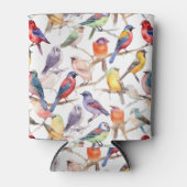 魅惑の水彩ヴィンテージ鳥パターン 缶クーラー (正面)