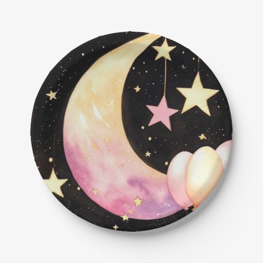 魅惑の水彩天女の子の赤ちゃんシャワー ペーパープレート (正面)