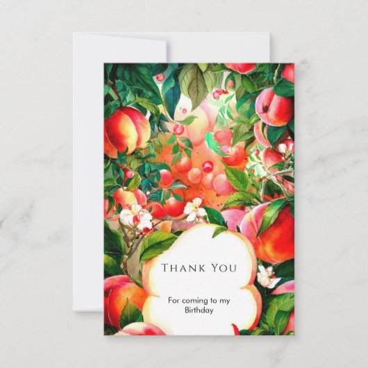 魅惑の水彩桃の誕生日 サンキューカード (正面)