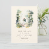 魅惑の水彩森林ボヘミアンスタイルの結婚式予告 招待状 (スタンド正面)