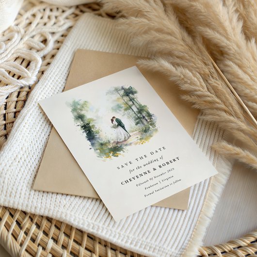 魅惑の水彩森林ボヘミアンスタイルの結婚式予告 招待状