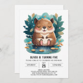 魅惑の水彩色キャピバラ誕生日 招待状 (正面/裏面)