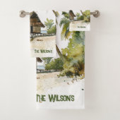 魅惑の水彩茅葺きハウスビーチシーン バスタオルセット (インサイチュ)