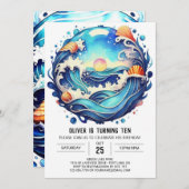 魅惑の海洋子供の誕生日 招待状 (正面/裏面)