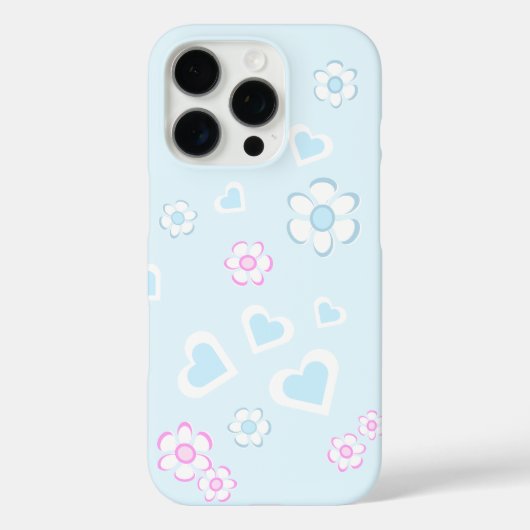 魅惑の淡い青とピンクの花とハート Case-Mate iPhoneケース (裏面)