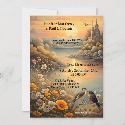 魅惑の湖ラブバード結婚式のレセプション 招待状 (正面)