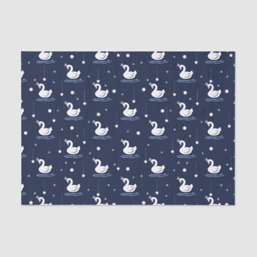 魅惑の湖 – 優雅な白鳥パターンデザイン 薄葉紙 (正面)