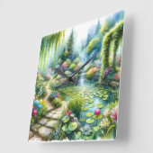 魅惑の滝の庭園 Lily Pond スクエア壁時計 (傾斜)