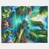 「魅惑の滝オアシス」 フリースブランケット (正面(横))