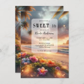魅惑の熱帯ビーチマジカルハイビスカススウィート16 招待状 (正面/裏面)