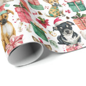 魅惑の犬のクリスマス包装紙 - 水彩画の喜び ラッピングペーパー (ロールコーナー)