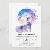 魅惑の狼の水のカラー誕生日 招待状 (正面/裏面)