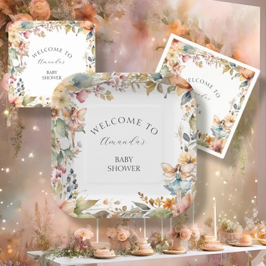 魅惑の秋妖精フローラベビーガールシャワー ペーパープレート