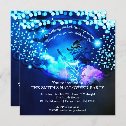魅惑の空飛ぶ魔女 ハロウィンパーティー招待状 招待状 (正面/裏面)