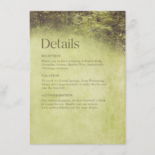 魅惑の素朴森の木々の結婚森 エンクロージャーカード (正面)