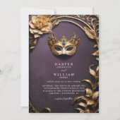 魅惑の紫と金ゴールドの仮装結婚の 招待状 (正面)