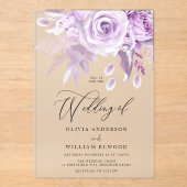 魅惑の紫のバラモダン結婚ズ アクリル招待状 (正面)