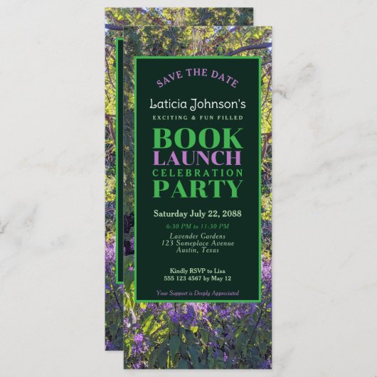 魅惑の紫の緑のフローラ自然ブックの発売 招待状 (正面/裏面)