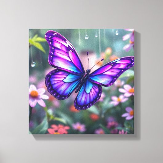 魅惑の紫色のバタフライガーデン キャンバスプリント (正面)