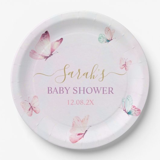 魅惑の紫色のピンクの蝶 ペーパープレート (正面)