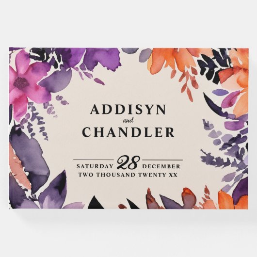 魅惑の紫+オレンジ色のフローラハロウィン結婚ズ ゲストブック (正面)