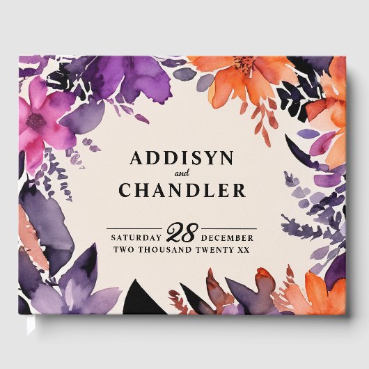 魅惑の紫+オレンジ色のフローラハロウィン結婚ズ ゲストブック (正面)