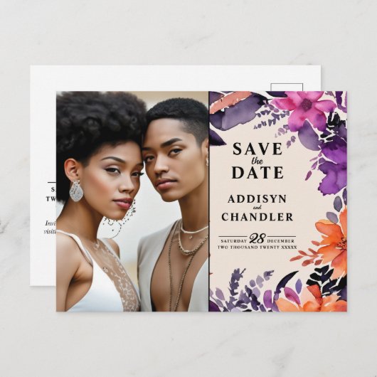 魅惑の紫+オレンジ色のフローラハロウィン結婚ズ シーズンポストカード (正面/裏面)