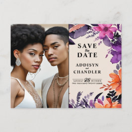 魅惑の紫+オレンジ色のフローラハロウィン結婚ズ シーズンポストカード