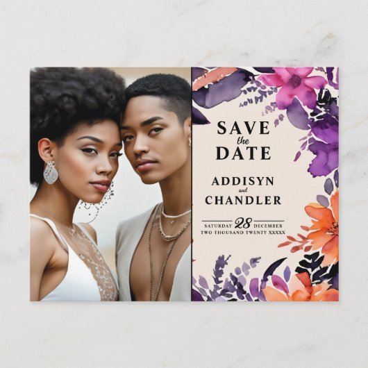 魅惑の紫+オレンジ色のフローラハロウィン結婚ズ シーズンポストカード (正面)