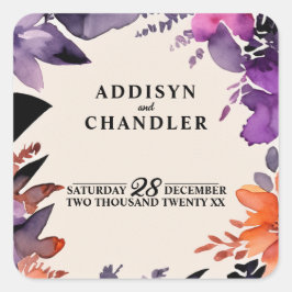 魅惑の紫+オレンジ色のフローラハロウィン結婚ズ スクエアシール