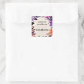 魅惑の紫+オレンジ色のフローラハロウィン結婚ズ スクエアシール (バッグ)