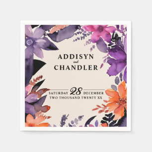 魅惑の紫+オレンジ色のフローラハロウィン結婚ズ スタンダードカクテルナプキン