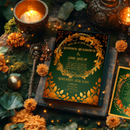 魅惑の緑とオレンジのドリュイドの丘の秋 招待状