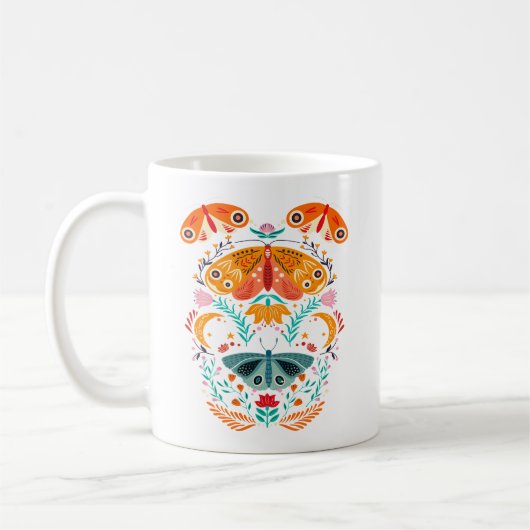 魅惑の翼の魔法の蛾の蝶 コーヒーマグカップ (左)
