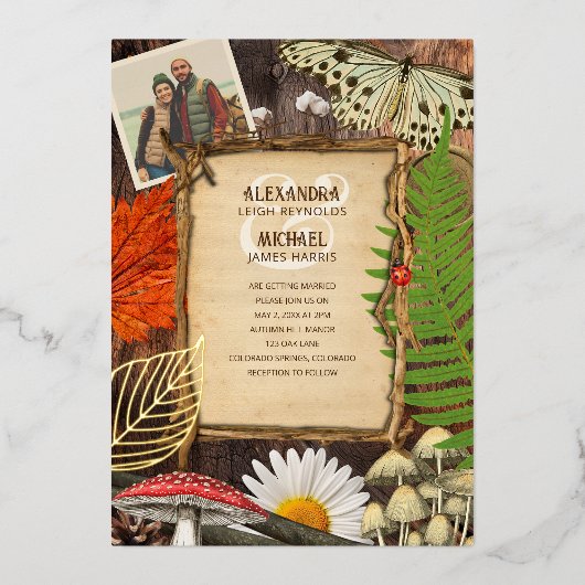 魅惑の自然派ウッドランドスタイルの箔押し招待状 箔招待状 (正面)
