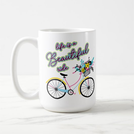 魅惑の自転車:人生は美しい旅 コーヒーマグカップ (左)
