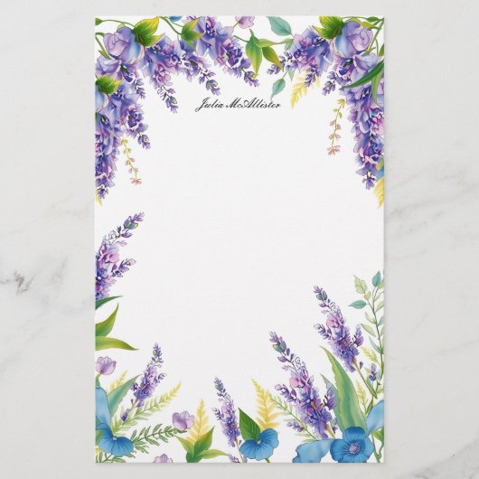 魅惑の花々が紫と青に咲き誇る 便箋 (正面)