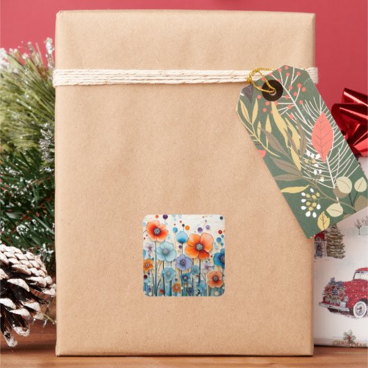 魅惑の花の草原の野花 スクエアシール (クリスマス)