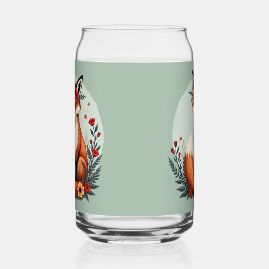 魅惑の花咲く森の狐 フォークアート ガラス缶 (右)