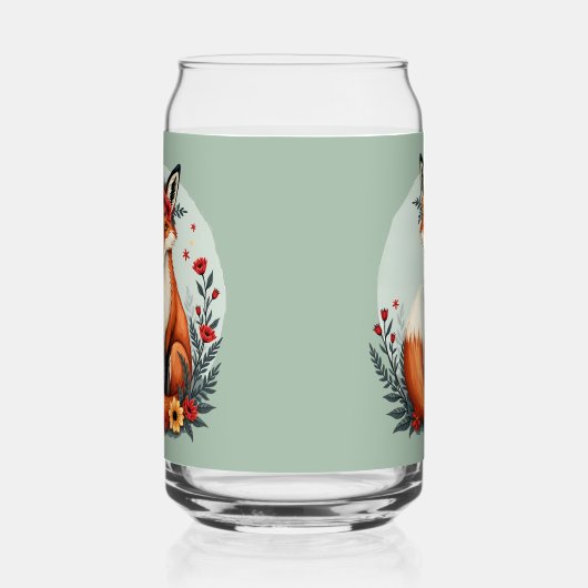 魅惑の花咲く森の狐 フォークアート ガラス缶 (左)