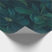 魅惑の葉：濃い葉ブルーの緑の ラッピングペーパー (角)