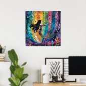 魅惑の虹の人魚カラフル女 ポスター (ホームオフィス)