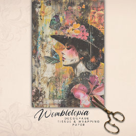 魅惑の蝶の女性 |フローラEphemera Collage 薄葉紙