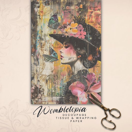 魅惑の蝶の女性 |フローラEphemera Collage 薄葉紙