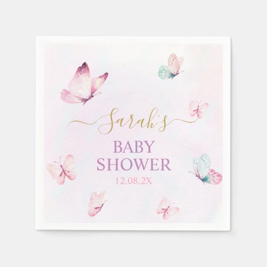 魅惑の蝶の紫ピンクのナプキン スタンダードカクテルナプキン (正面)