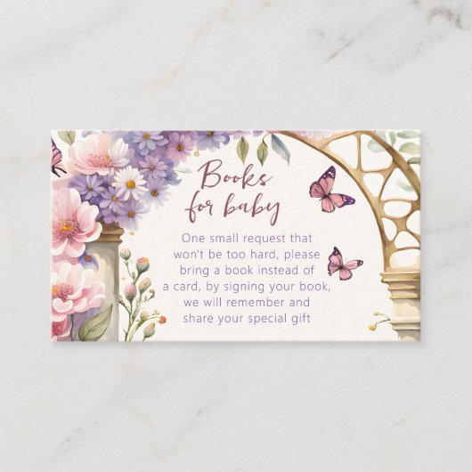 魅惑の蝶の赤ちゃんシャワー本のリクエスト エンクロージャーカード (正面)