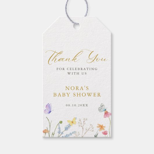 魅惑の蝶フローラ縁ど赤ちゃんシャワー ギフトタグ (正面)